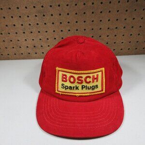 Vintage Bosch Spark Plugs mens red corduroy strapback hat OS